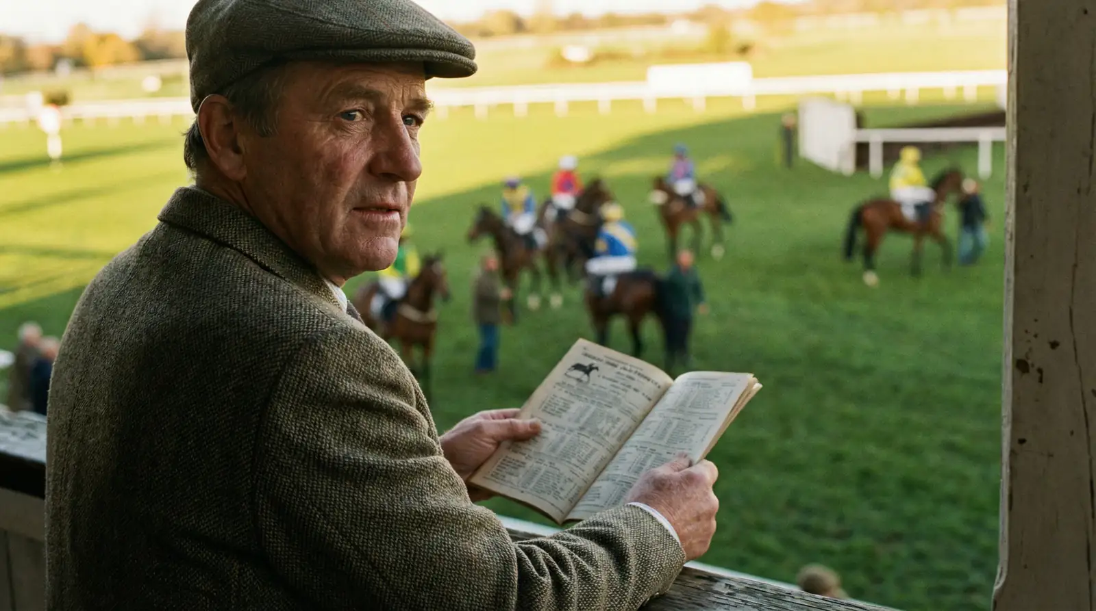 Apostador a analisar programa de corridas de cavalos no turfe