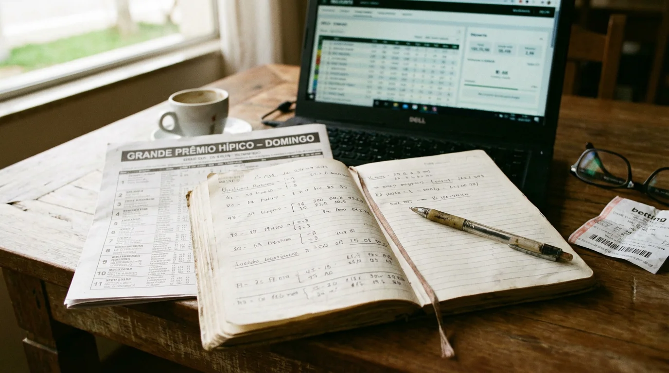 Apostador experiente a calcular odds e estratégia no turfe