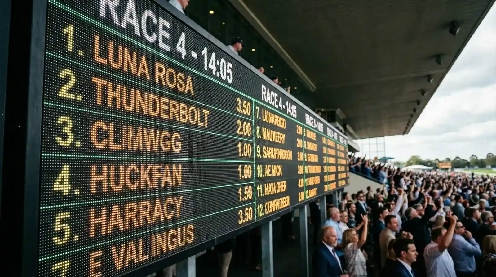 Painel de odds e cotações numa corrida de cavalos no hipódromo