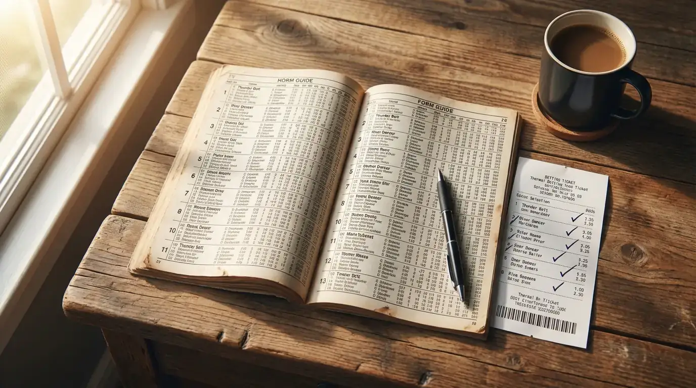 Bilhete de aposta no turfe com seleções de Win Bet e Exata